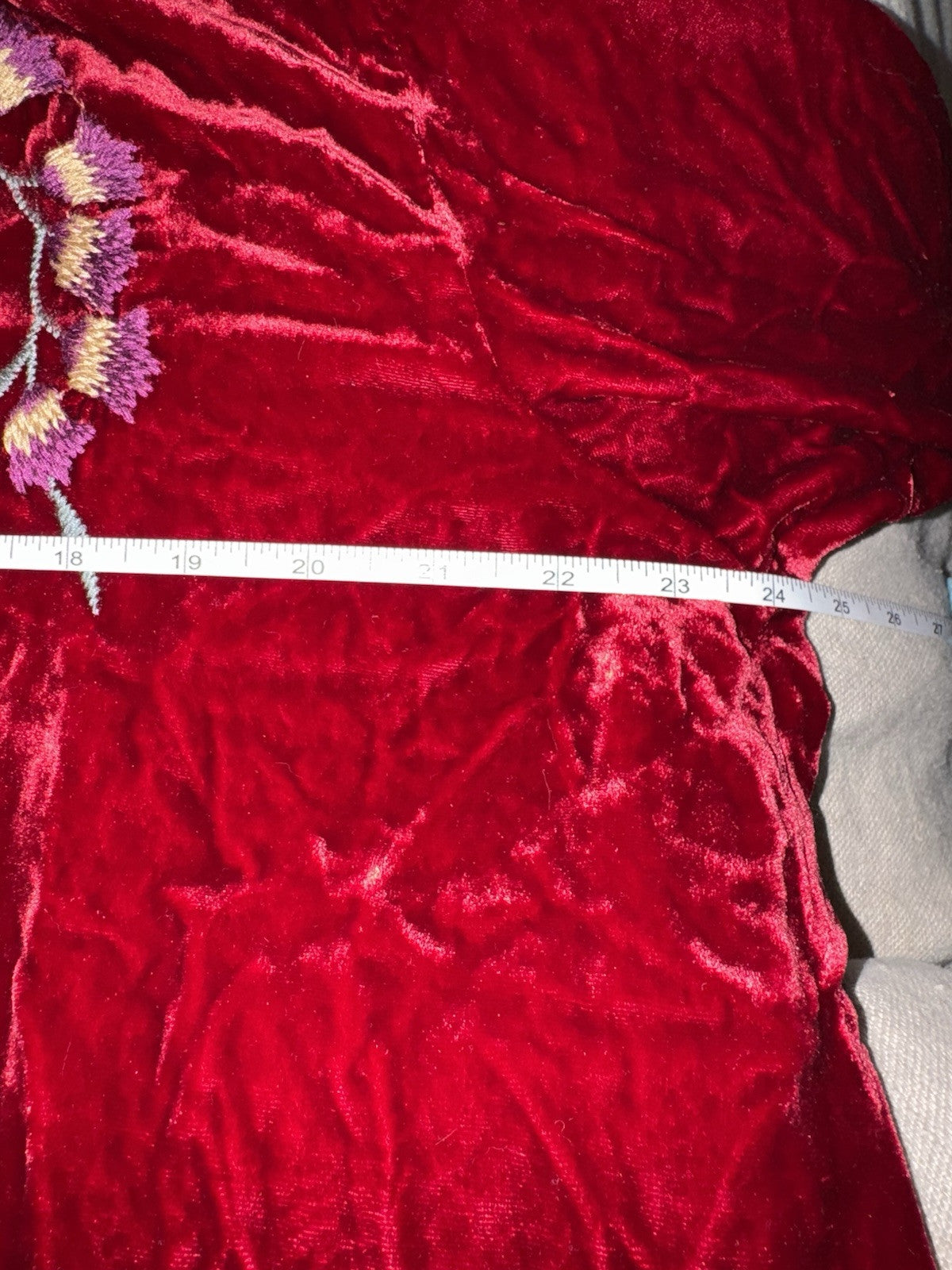 Johnny Was L Large Red Velvet Long Sleeve Button Up Shirt Blouse Embroidered Top Johnny Was