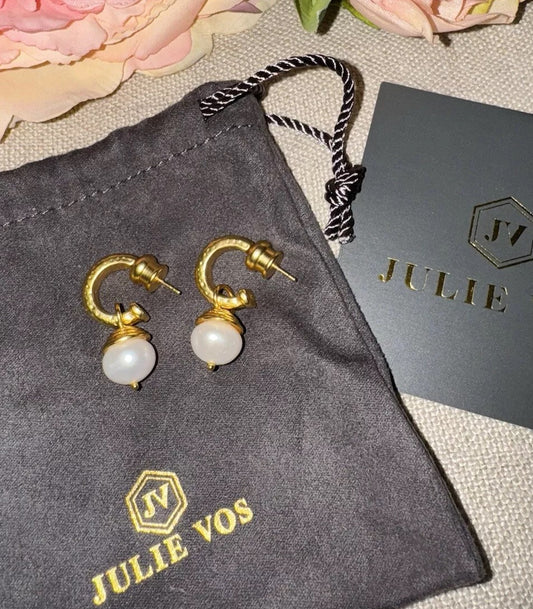 Julie Vos Pearl & 24k Gold Plated Hoop & Charm Earrings Julie Vos