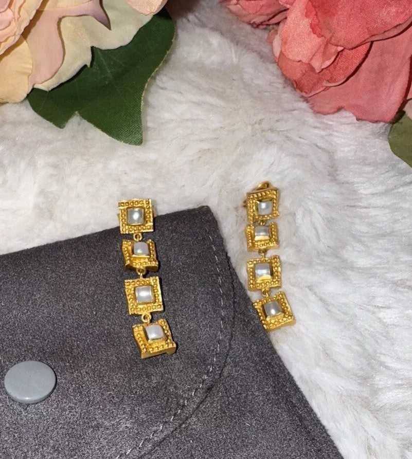 Julie Vos Dangle Drop Pearl Earrings 24k Gold Plated RETIRED Julie Vos