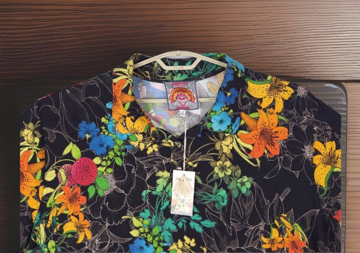Johnny Was 3X Short Sleeve Polo Shirt Button Up Blouse BOHO Top  Tropical Johnny Was