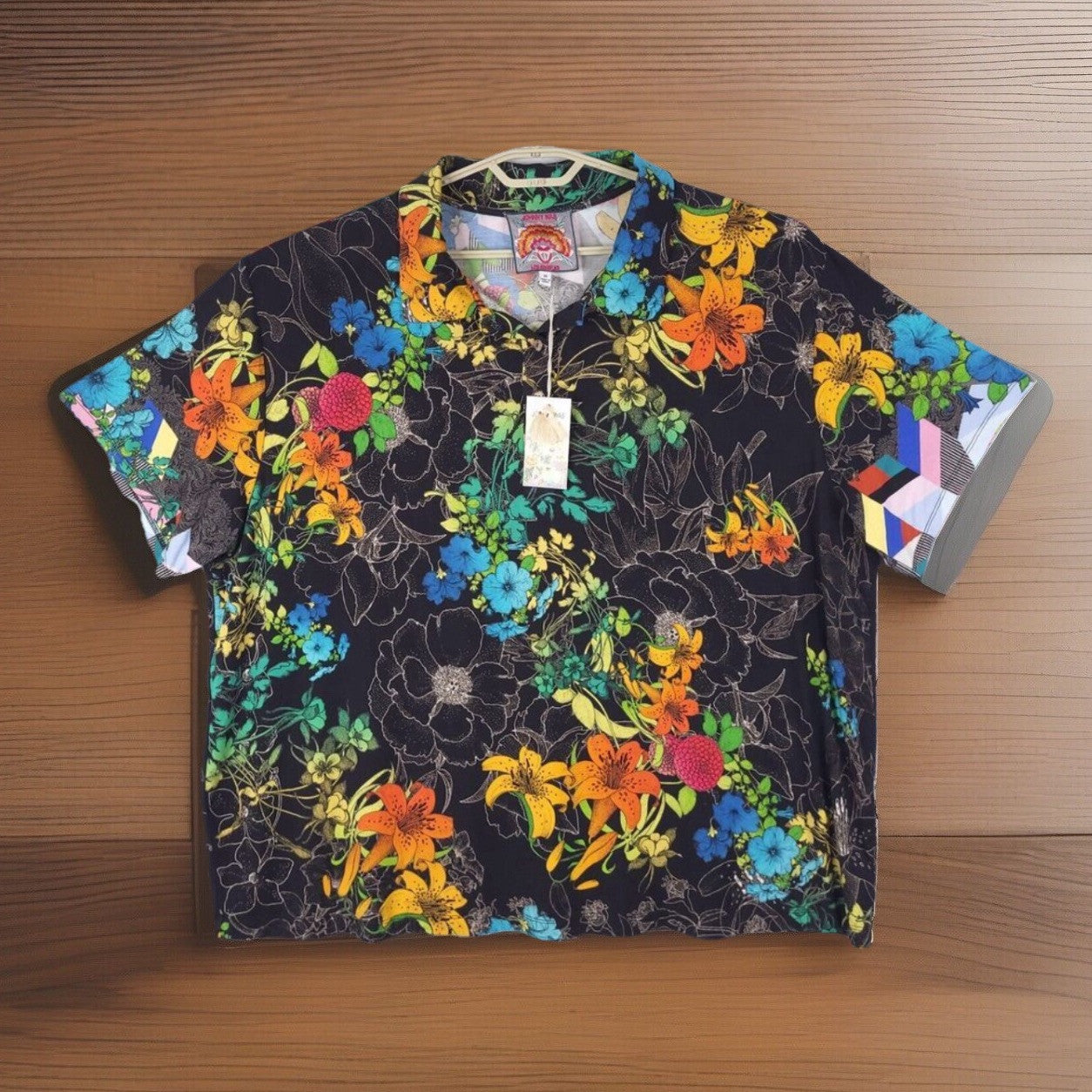 Johnny Was 3X Short Sleeve Polo Shirt Button Up Blouse BOHO Top  Tropical Johnny Was