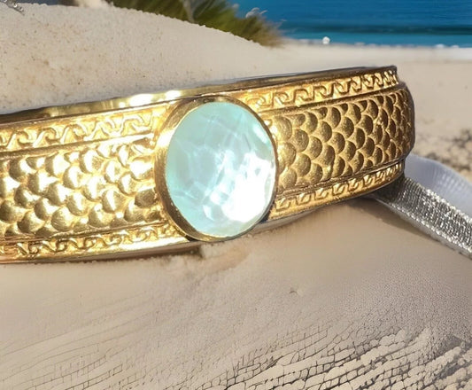 Julie Vos Hinged Bangle with Bahamian Blue Stone & 24k Plated  RETIRED Julie Vos