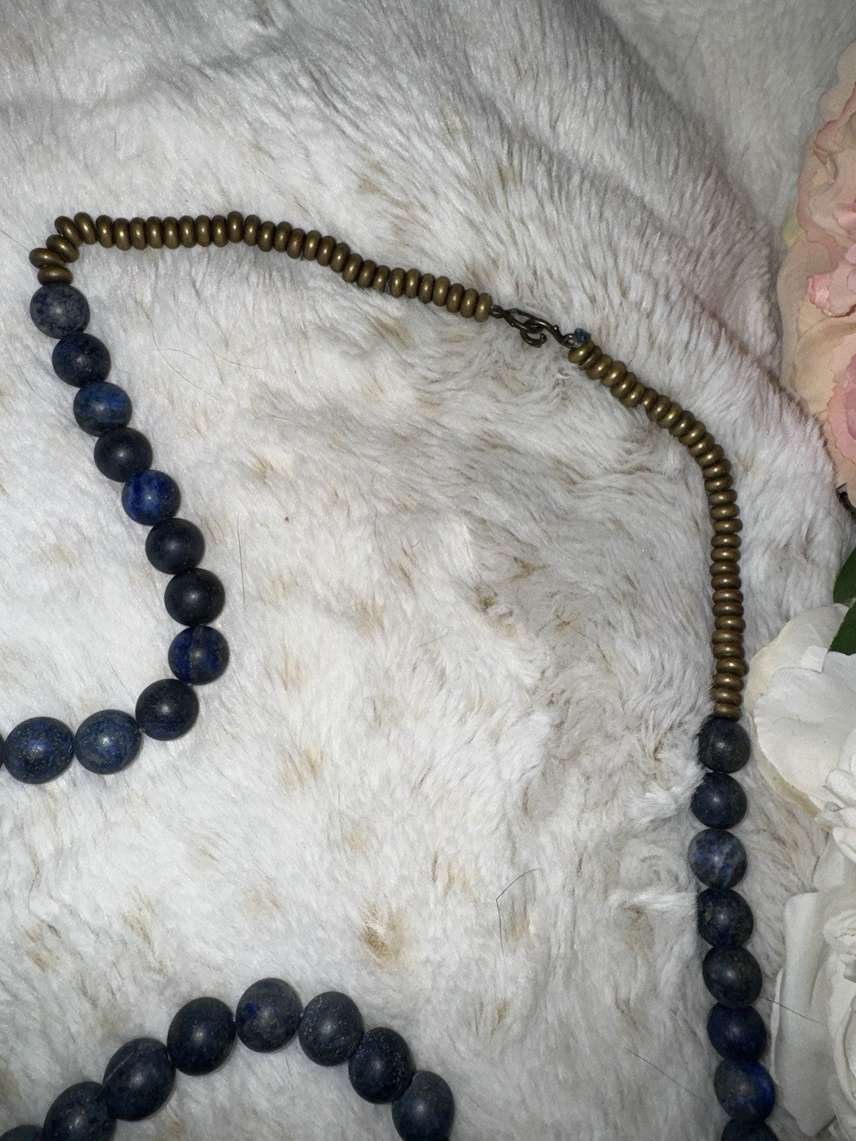 Johnny Was 38” Blue Lapis Lazuli & Brass Beaded  Necklace Provance Bee Unmarked Johnny Was