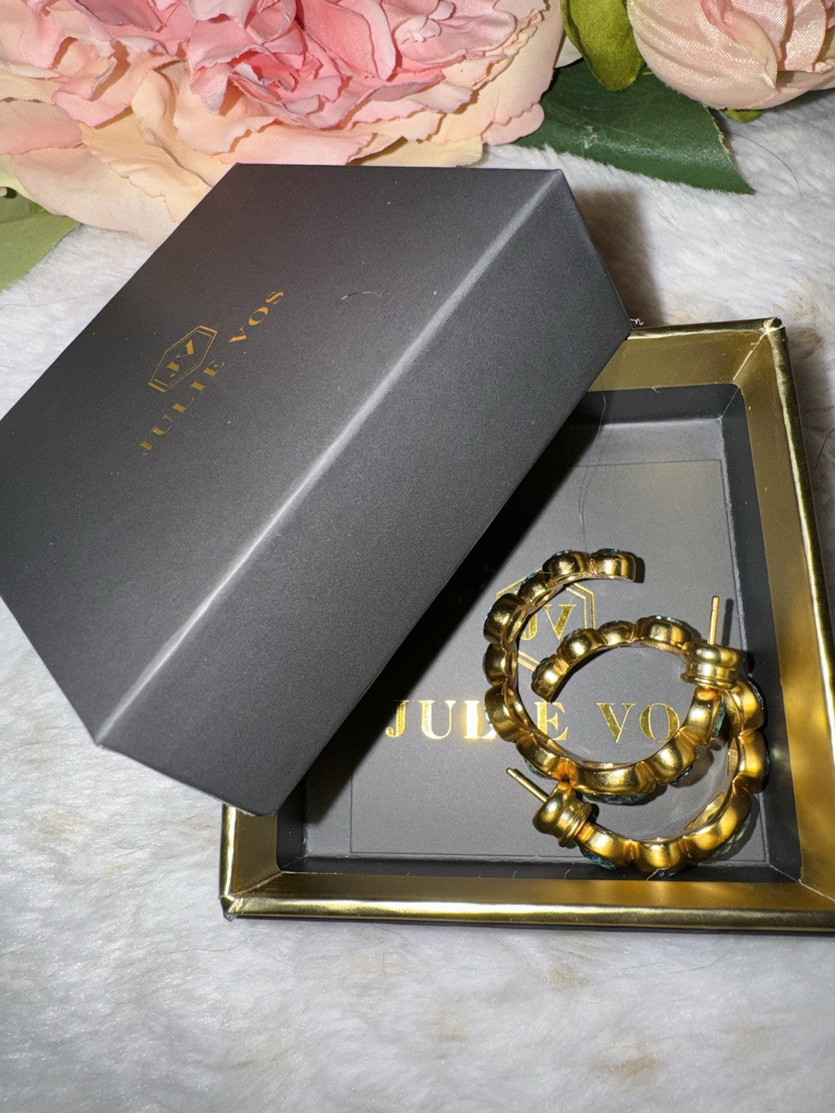 Julie Vos Blue & 24k Gold Plated Hoop Earrings 1.25” Hoops Mixed Blues Julie Vos