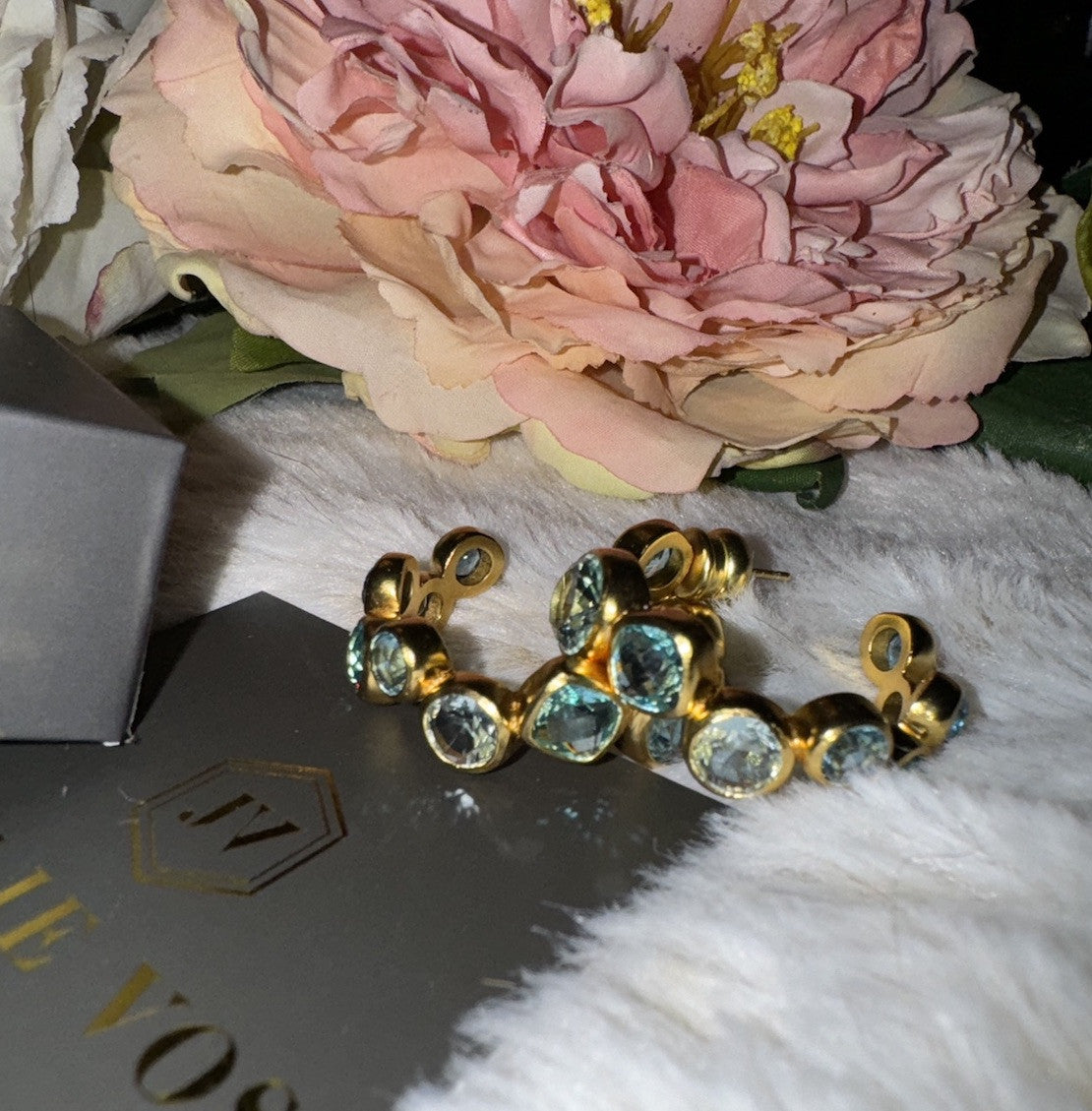 Julie Vos Blue & 24k Gold Plated Hoop Earrings 1.25” Hoops Mixed Blues Julie Vos