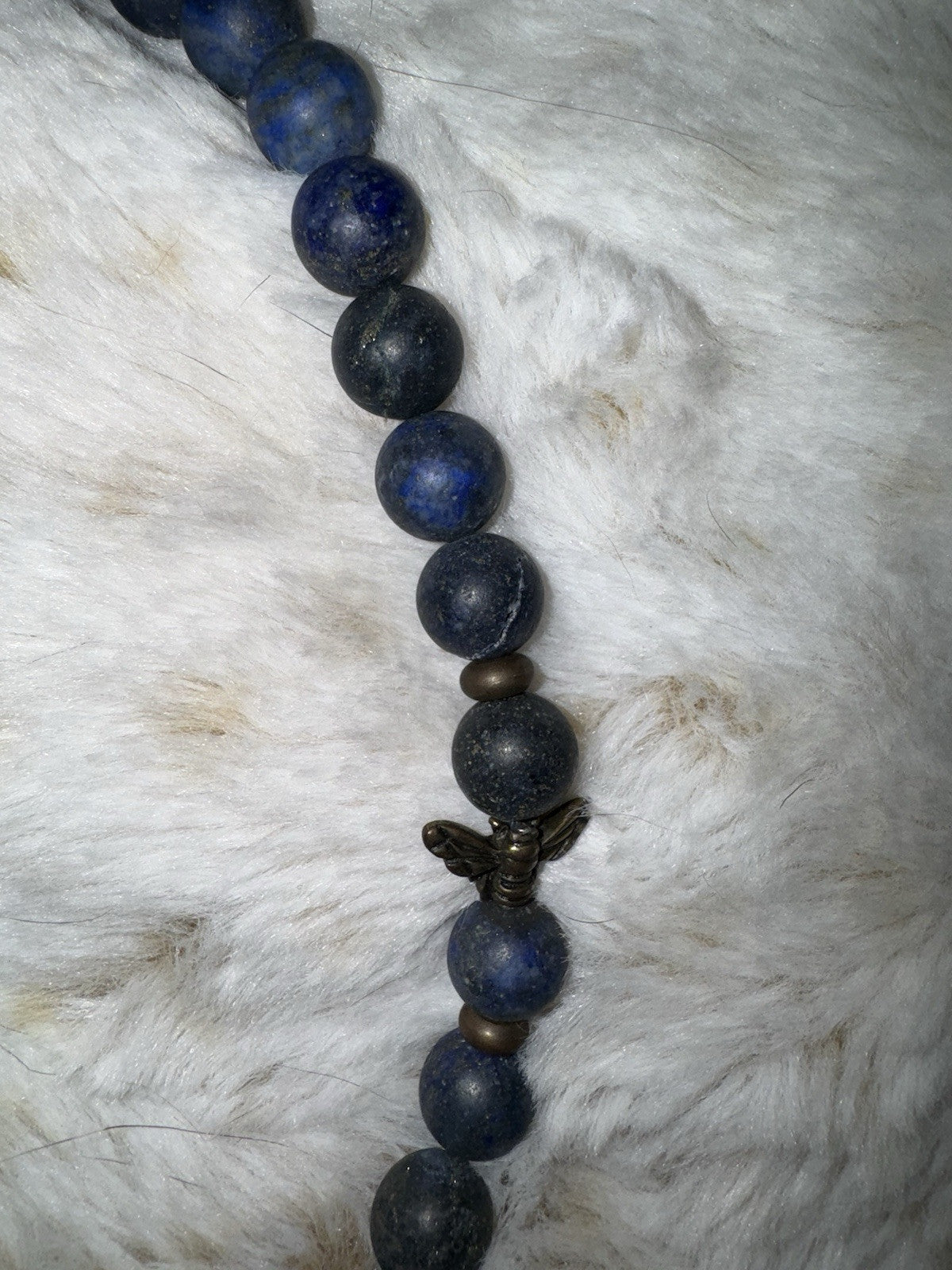 Johnny Was 38” Blue Lapis Lazuli & Brass Beaded  Necklace Provance Bee Unmarked Johnny Was