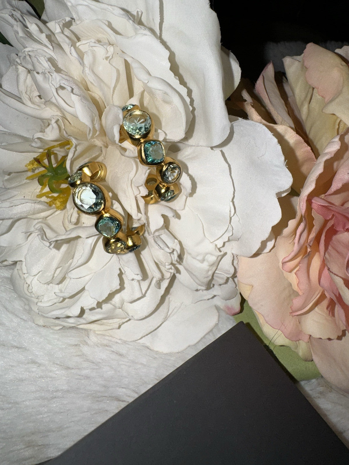 Julie Vos Blue & 24k Gold Plated Hoop Earrings 1.25” Hoops Mixed Blues Julie Vos