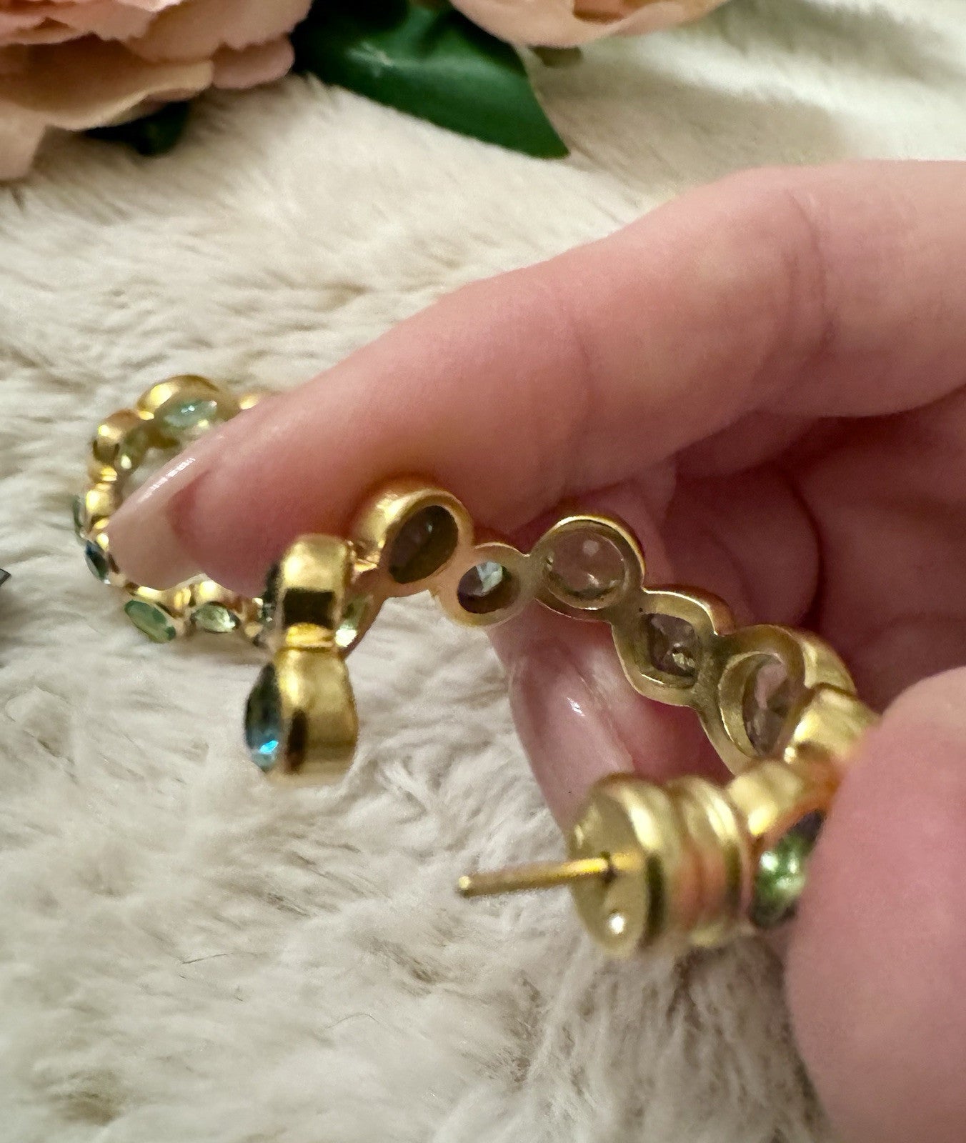 Julie Vos Blue & 24k Gold Plated Hoop Earrings 1.25” Hoops Mixed Blues Julie Vos